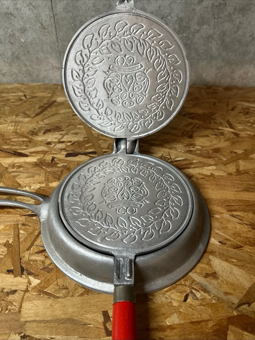Nordic Ware Silver Cast-Aluminum Krumkake Iron with Red Handle